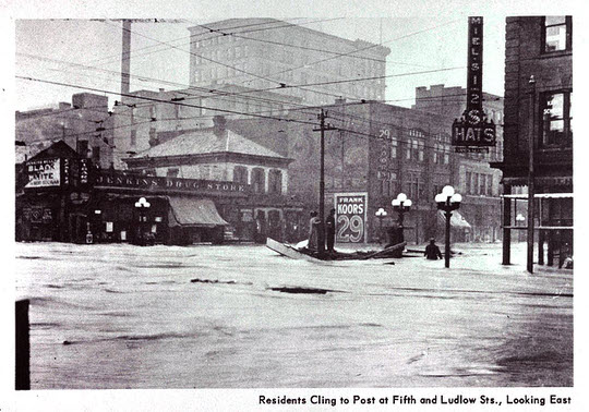 1913: Fifth and Ludlow Streets in downtown Dayton during the worst of the flooding
